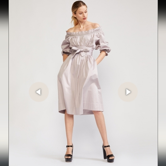 Cynthia Rowley Helena Off The Shoulder Pale Lilac Coquette Girl Obi Belt A Line - Picture 4 of 9